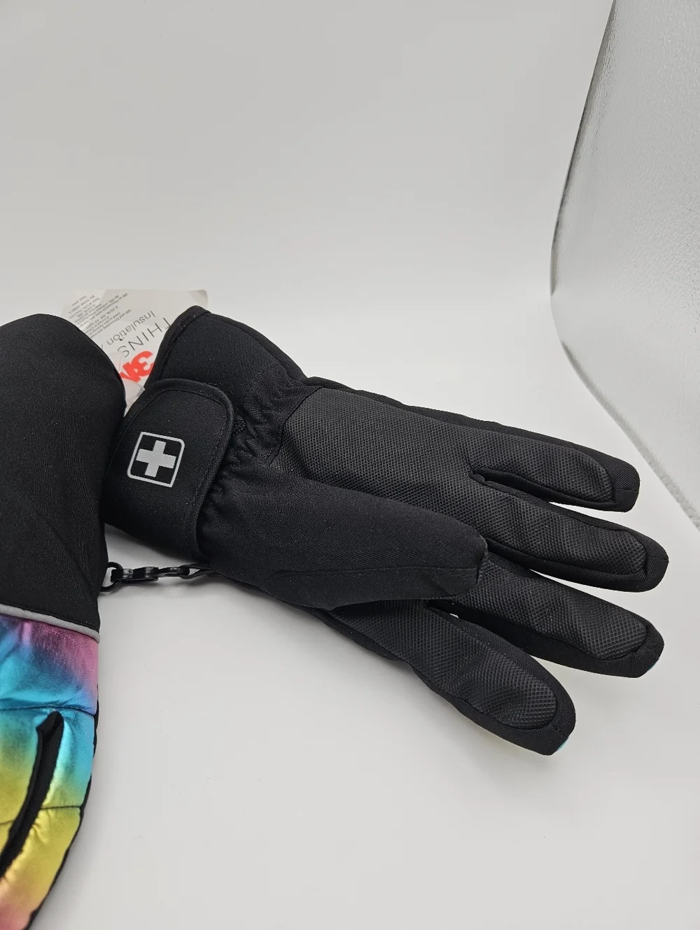NWT Swiss Tech waterproof Hybrid Glove in Black Soot rainbow S/M